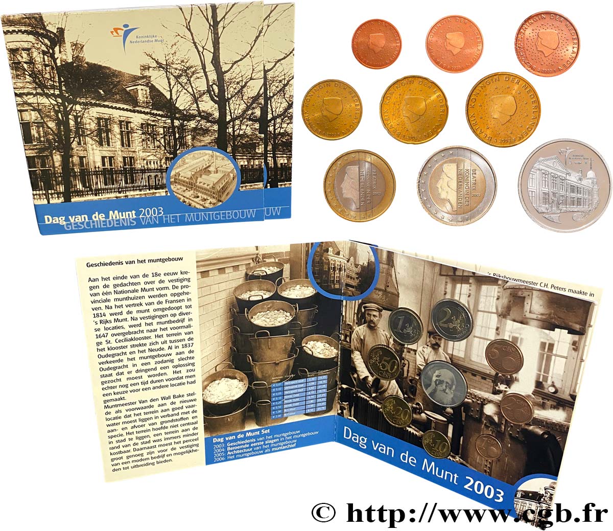 NETHERLANDS SÉRIE Euro BRILLANT UNIVERSEL - HISTOIRE DU BÂTIMENT DE LA MONNAIE 2003 Brilliant Uncirculated