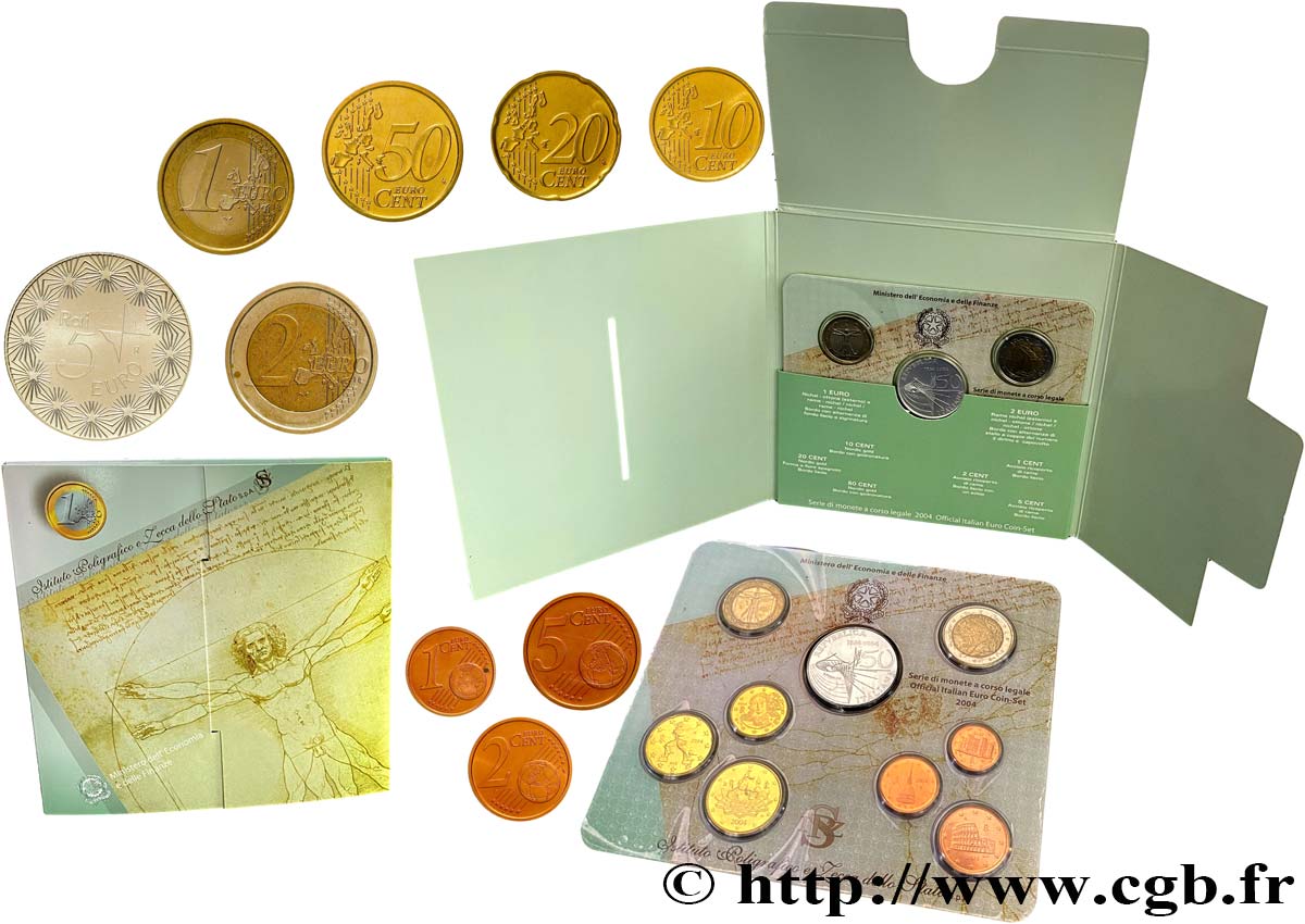 ITALY SÉRIE Euro BRILLANT UNIVERSEL (9 pièces) 2004 Brilliant Uncirculated