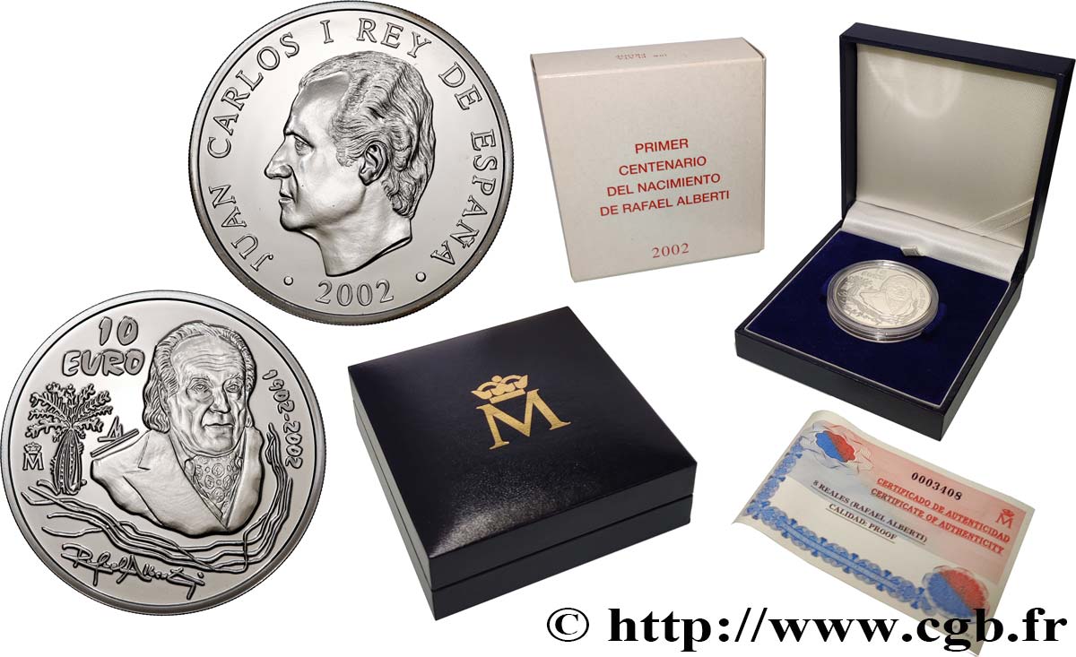 ESPAGNE BELLE EPREUVE 10 Euro RAFAEL ALBERTI 2002 BE