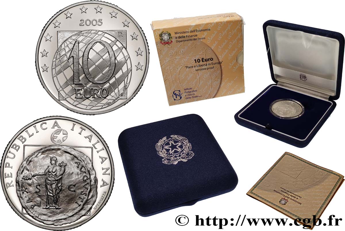 ITALY BELLE EPREUVE 10 Euro PAIX ET LIBERTÉ EN EUROPE 2005 Proof set