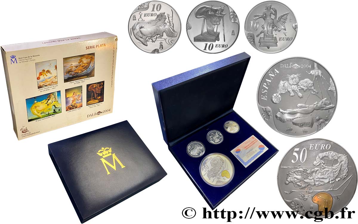 SPAIN Coffret BELLE EPREUVE 3 x 10 Euro et 50 Euro  DALI 2004 Proof set