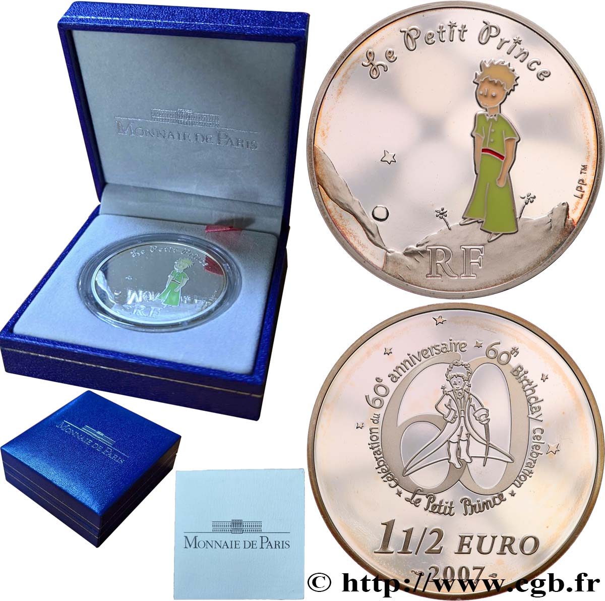 FRANCIA Belle Épreuve 1 Euro 1/2 LE PETIT PRINCE SUR SA PLANÈTE 2007 Prueba