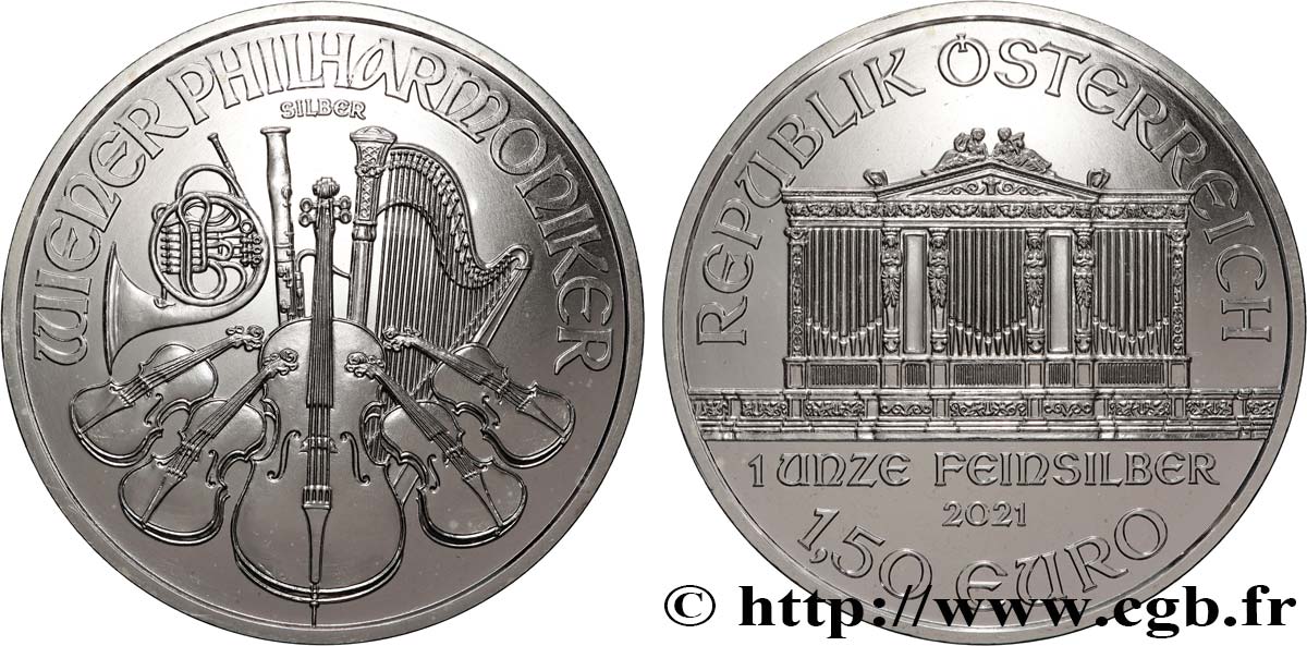 SILVER INVESTMENT 1 Oz - 1,50 Euro PHILARMONIQUE DE VIENNE 2021 FDC