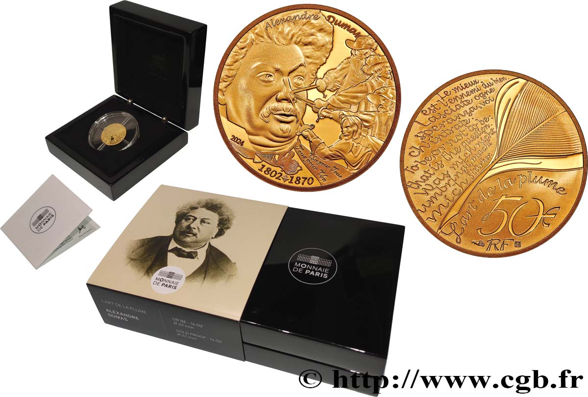 FRANCIA BELLE EPREUVE 50 Euro (1/4 Oz) ALEXANDRE DUMAS 2024 Prueba