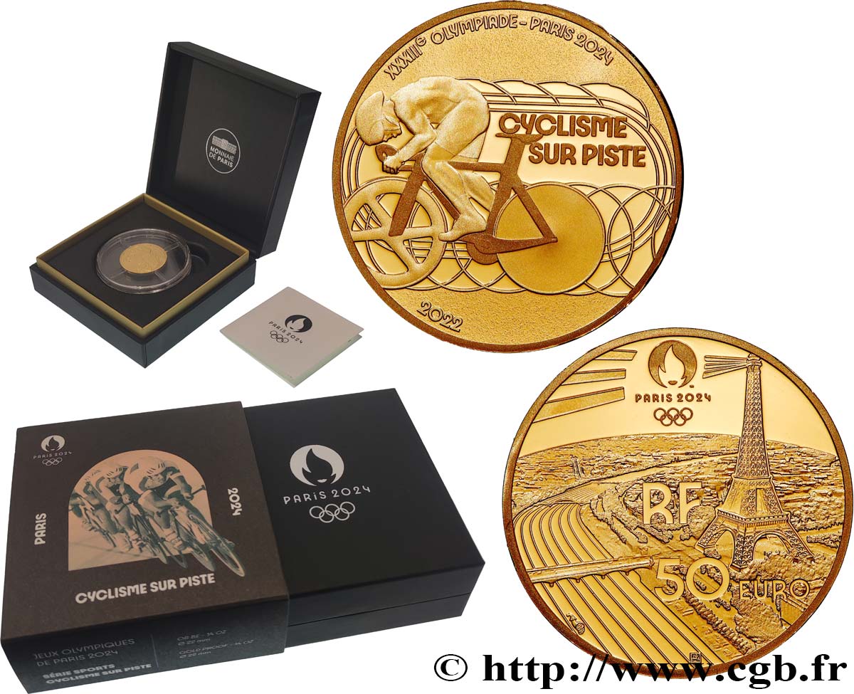 FRANCE BELLE EPREUVE 50 Euro (or 1/4 Oz) CYCLISME SUR PISTE 2022 Proof set