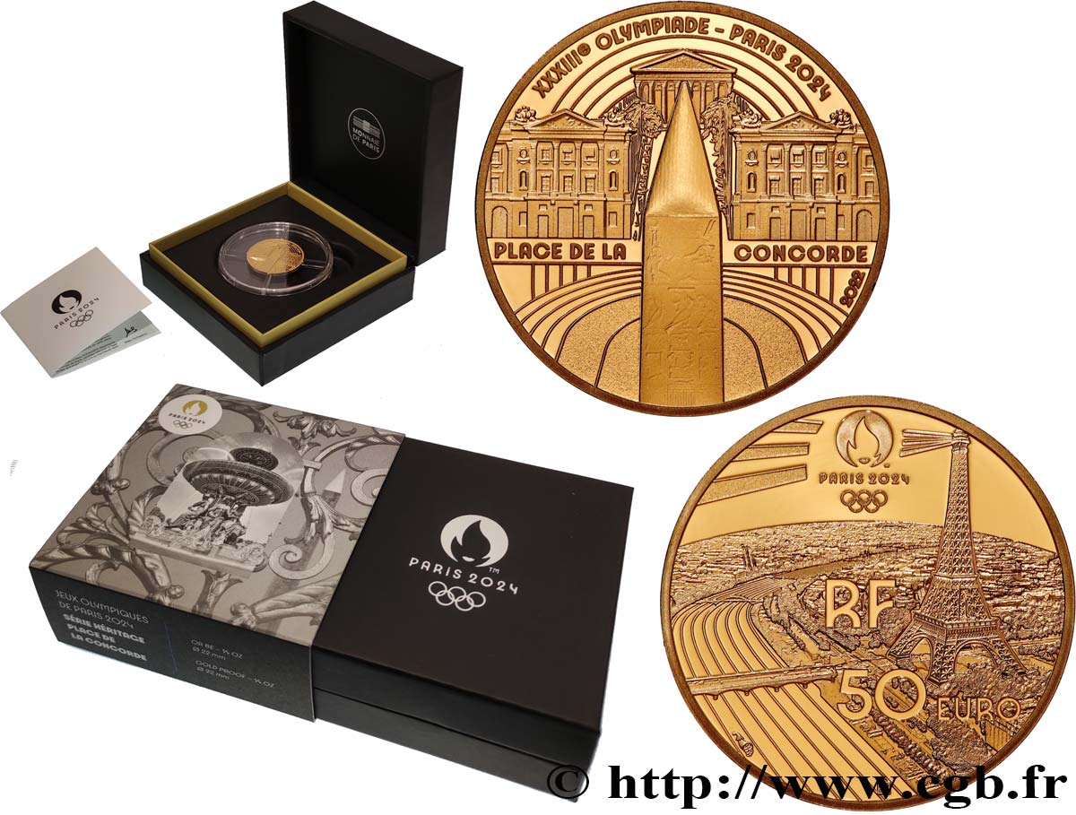 FRANCE BELLE EPREUVE 50 Euro (or 1/4 Oz) LA PLACE DE LA CONCORDE 2022 Proof set