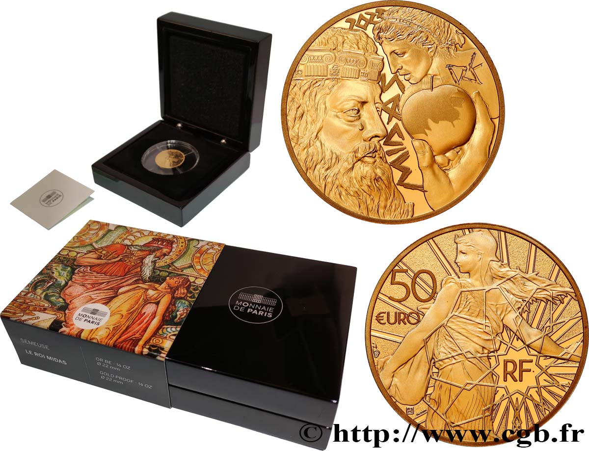 FRANCE BELLE EPREUVE 50 Euro (or 1/4 oz) LA SEMEUSE - LE ROI MIDAS 2023 Proof set