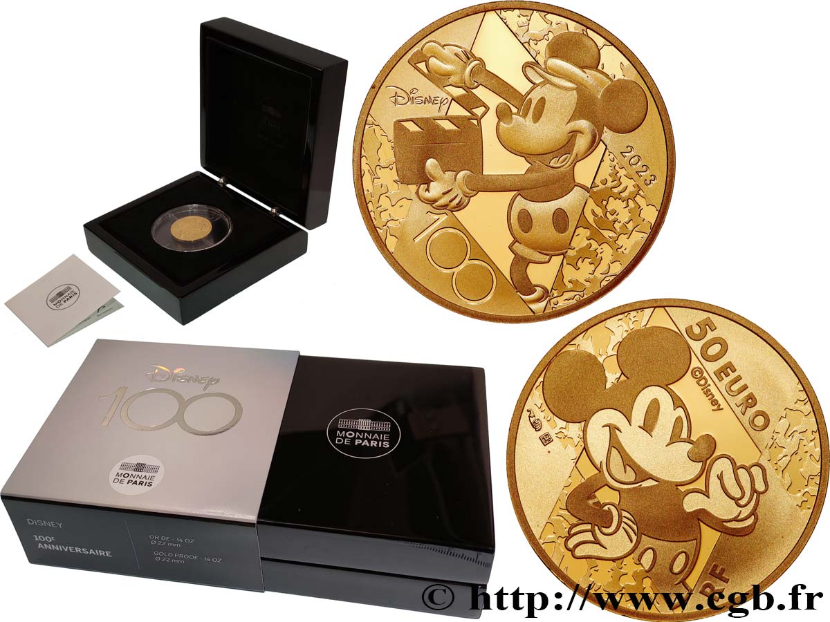 FRANCIA BELLE EPREUVE 50 Euro (or 1/4 oz) 100 ANS DE DISNEY 2023 BE