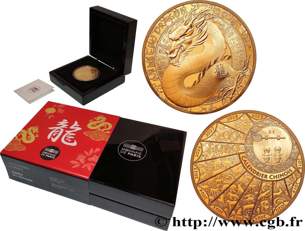 FRANCE BELLE EPREUVE 200 Euro (or 1 oz) ANNÉE DU DRAGON 2024 BE