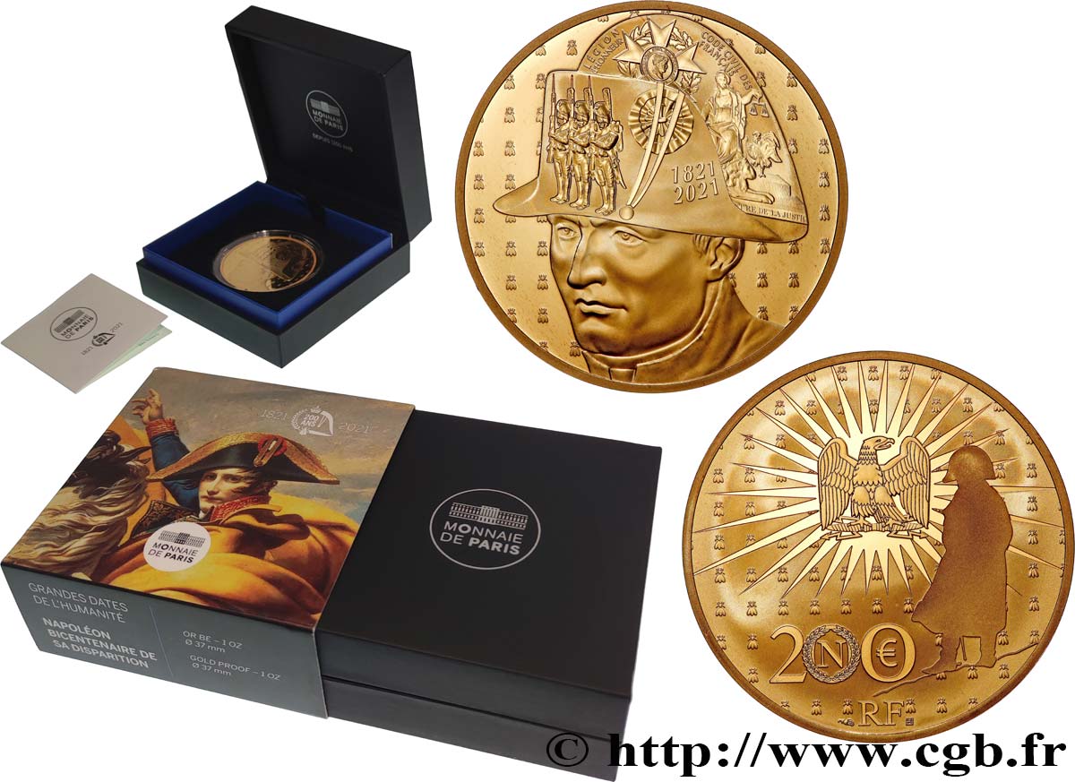 FRANCE BELLE EPREUVE 200 Euro (1 oz or) BICENTENAIRE DE LA DISPARITION DE NAPOLEON 2021 Proof set