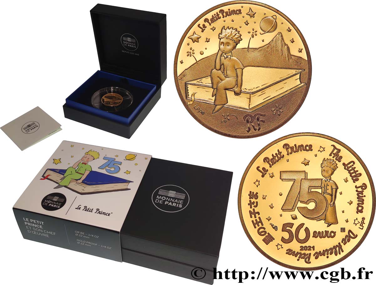 FRANCE BELLE EPREUVE 50 Euro (or 1/4 oz) LE PETIT PRINCE ET SON CHEF D’OEUVRE 2021 Proof set