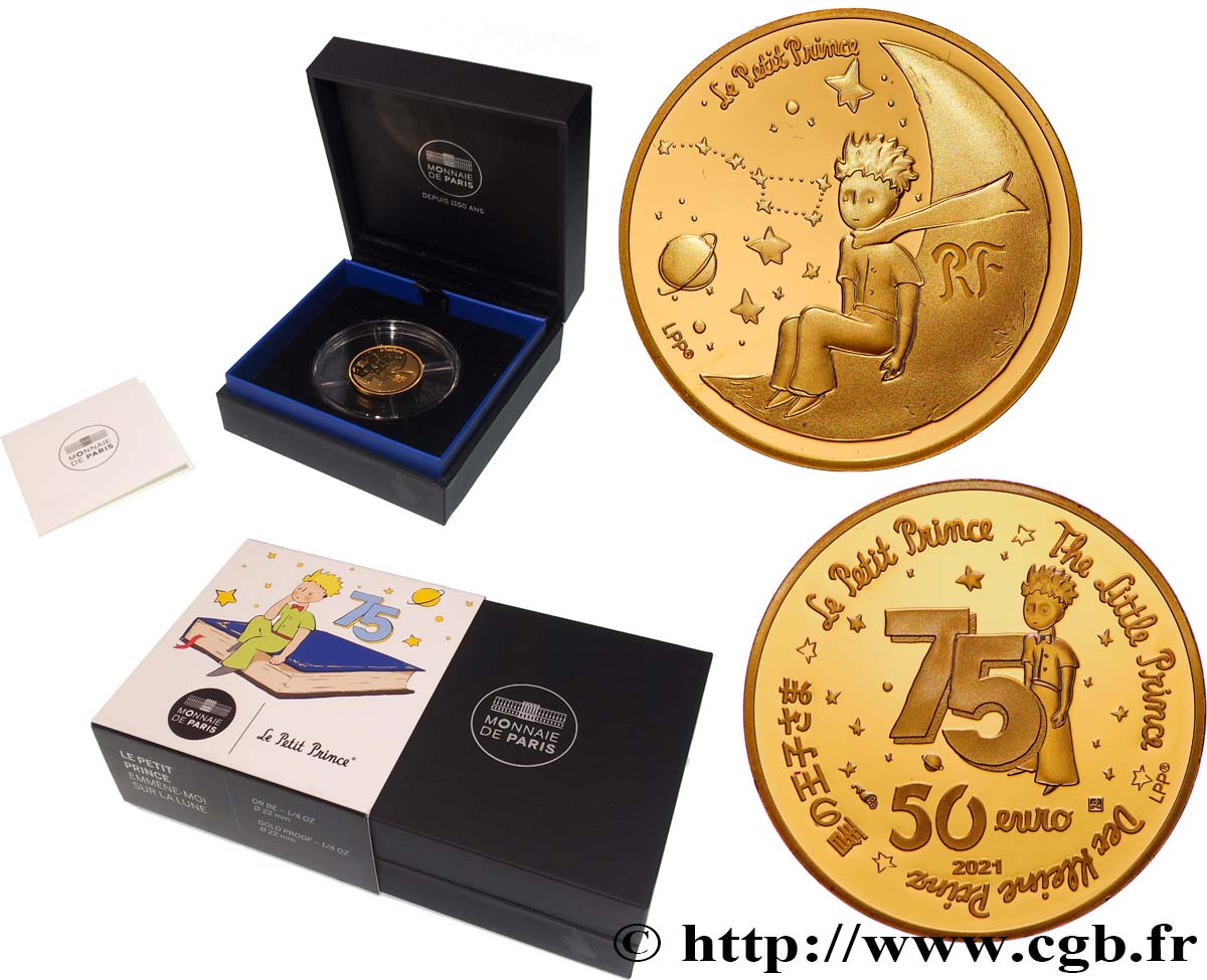 FRANCIA BELLE EPREUVE 50 Euro (or 1/4 oz) LE PETIT PRINCE EMMÈNE MOI SUR LA LUNE 2021 BE