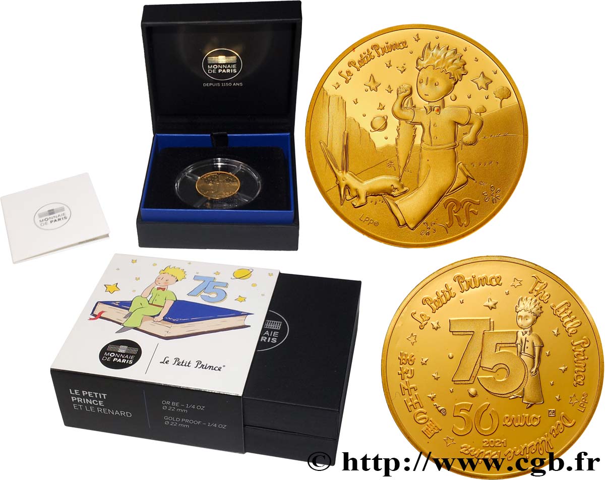 FRANCE BELLE EPREUVE 50 Euro (or 1/4 oz) LE PETIT PRINCE ET LE RENARD 2021 BE