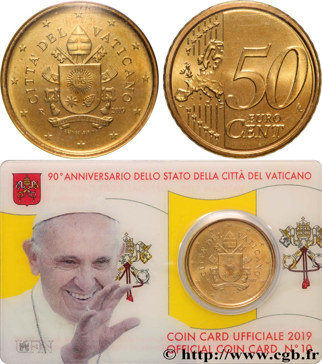 VATICAN Coin-Card (n°10) 50 Cent ARMOIRIES DU PAPE FRANÇOIS
 2019 Brilliant Uncirculated