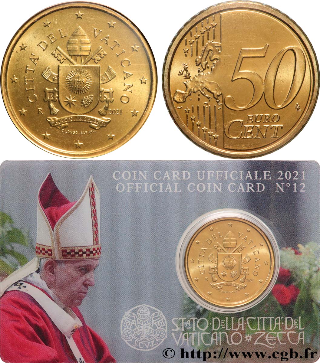 VATICAN Coin-Card (n°12) 50 Cent ARMOIRIES DU PAPE FRANÇOIS
 2021 BU