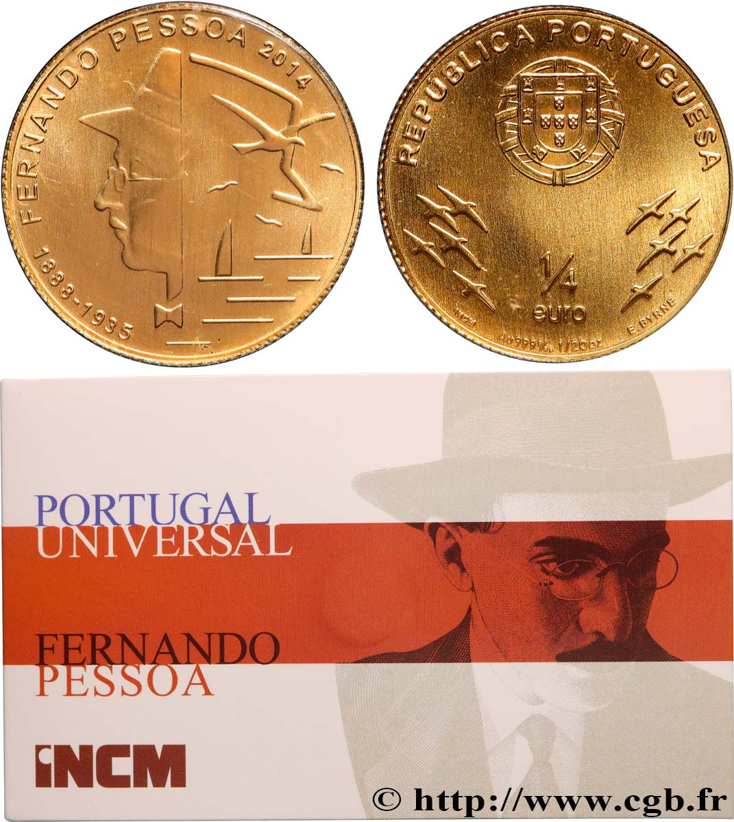 PORTUGAL 1/4 Euro FERNANDO PESSOA 2014 FDC