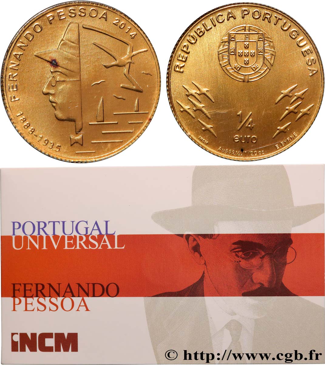 PORTUGAL 1/4 Euro FERNANDO PESSOA 2014 FDC