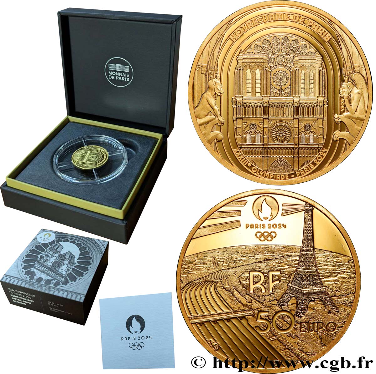 FRANCE BELLE EPREUVE 50 Euro (or 1/4 Oz) NOTRE DAME DE PARIS 2024 Proof set