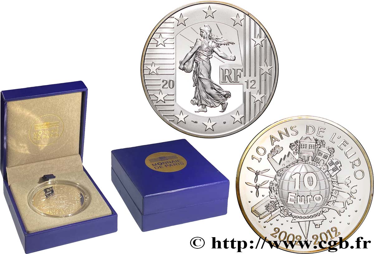 FRANCE Belle Épreuve 10 Euro LA SEMEUSE - 10 ans de l’Euro 2002-2012 2012 Proof set