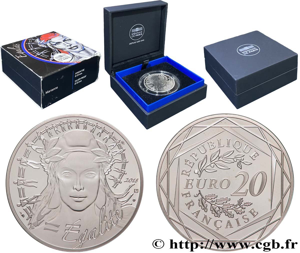 FRANCE Belle Épreuve 20 Euro MARIANNE - ÉGALITÉ 2018 Proof set