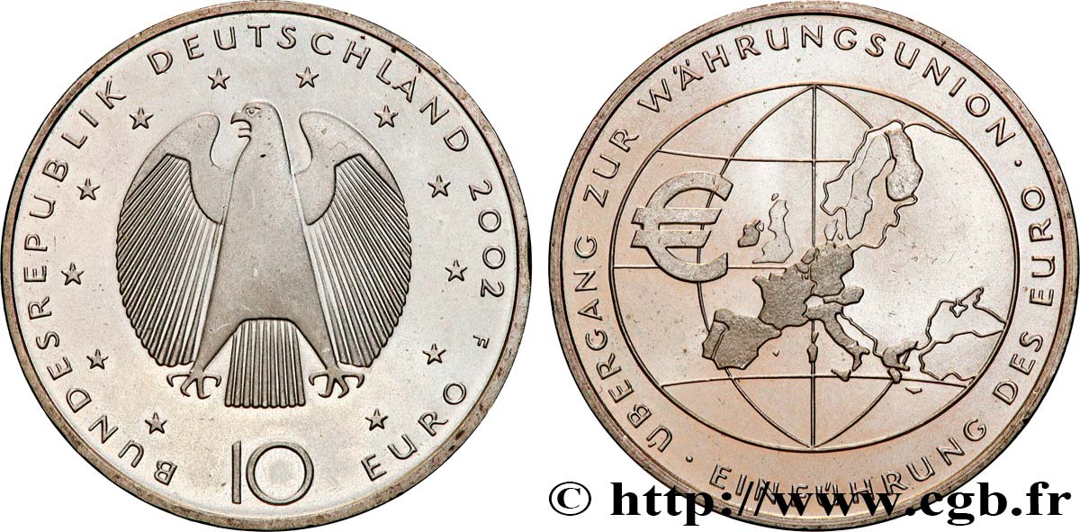 ALLEMAGNE Belle épreuve 10 Euro INTRODUCTION DE L EURO 2002 BE