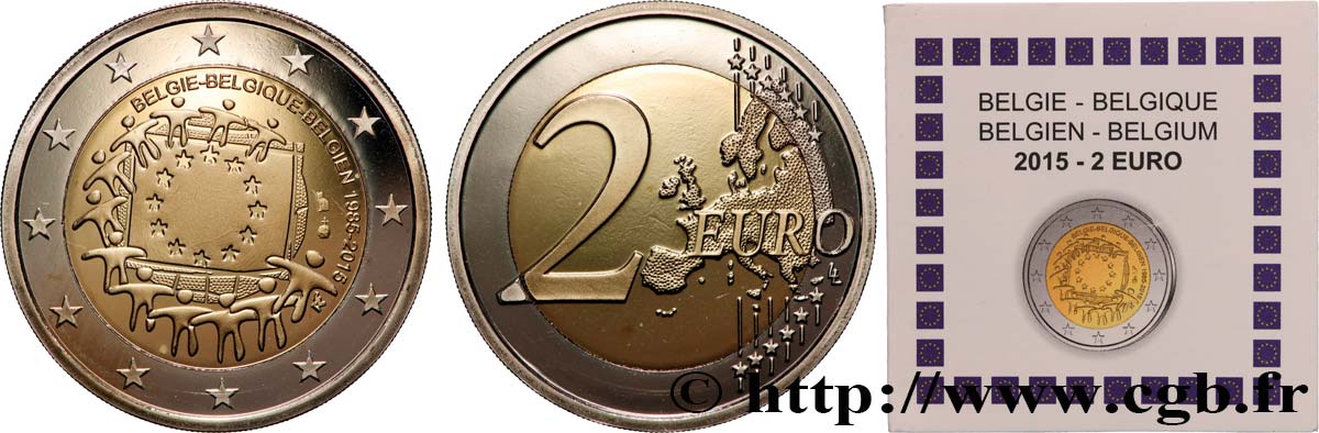 BELGIUM BELLE EPREUVE 2 Euro 30e ANNIVERSAIRE DU DRAPEAU EUROPÉEN 2015 Proof set