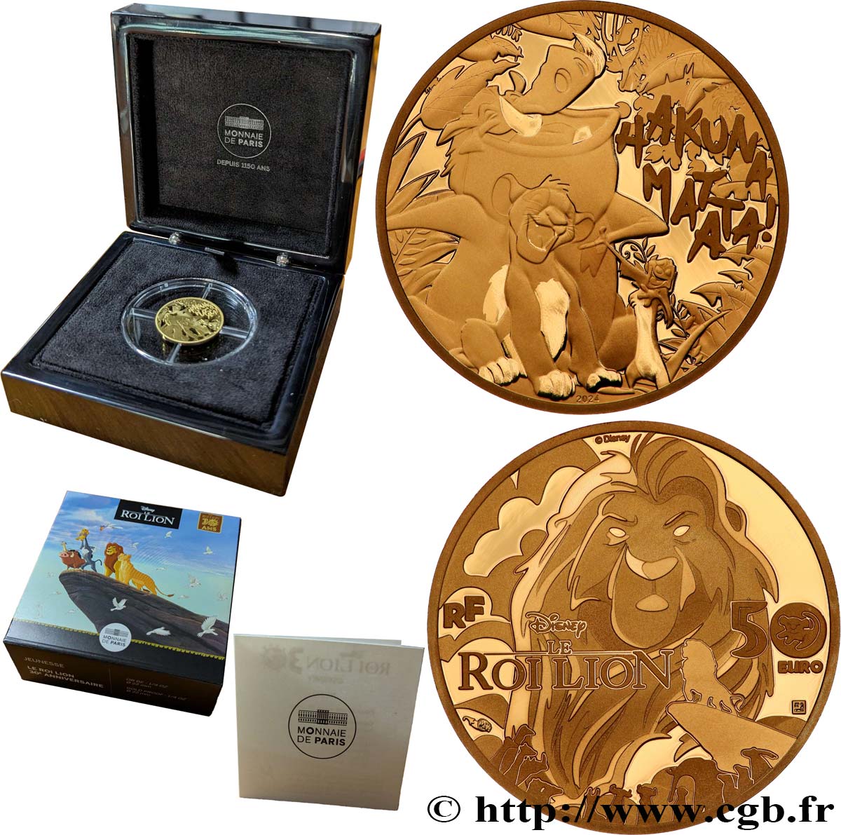 FRANCE BELLE EPREUVE 1/4 oz - 50 Euro LE ROI LION 30e ANNIVERSAIRE 2024 BE