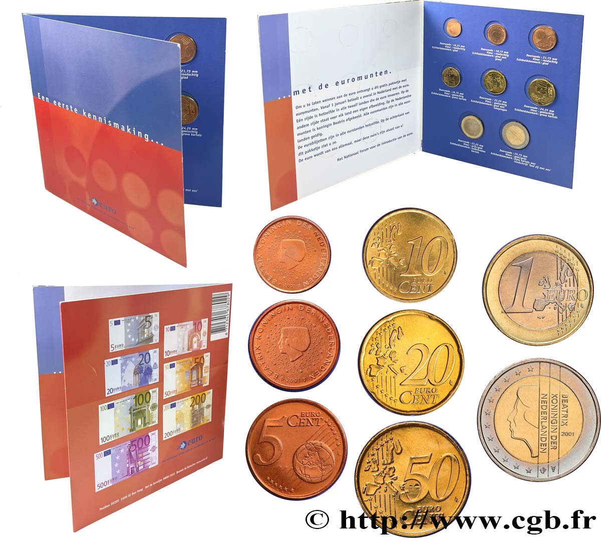 NIEDERLANDE Lot de 8 pièces (1cent à 2 euros) n.d.