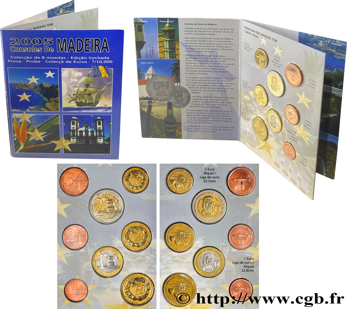 MADEIRA Série 8 médailles, Essai Euros fantaisies 2005