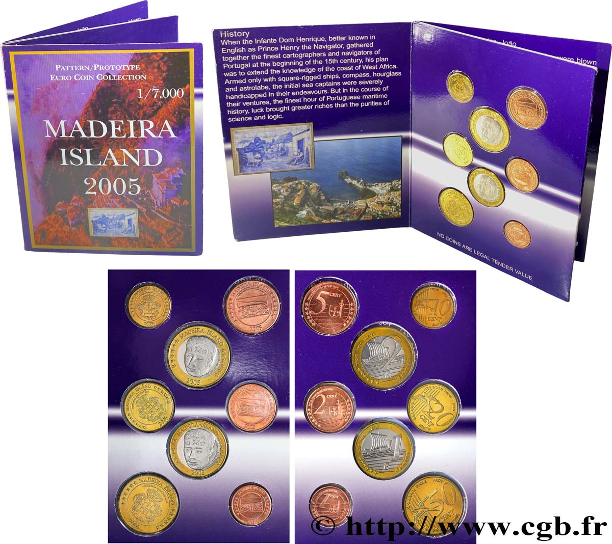 MADEIRA Série 8 médailles, Essai Euros fantaisies 2005