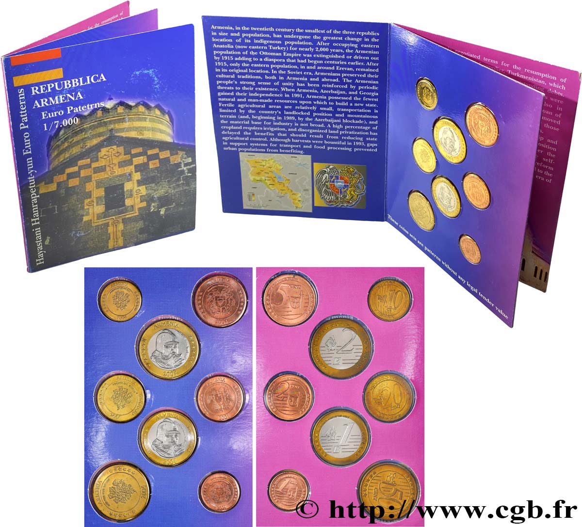ARMENIA Série 8 médailles, Essai Euros fantaisies 2004 MS