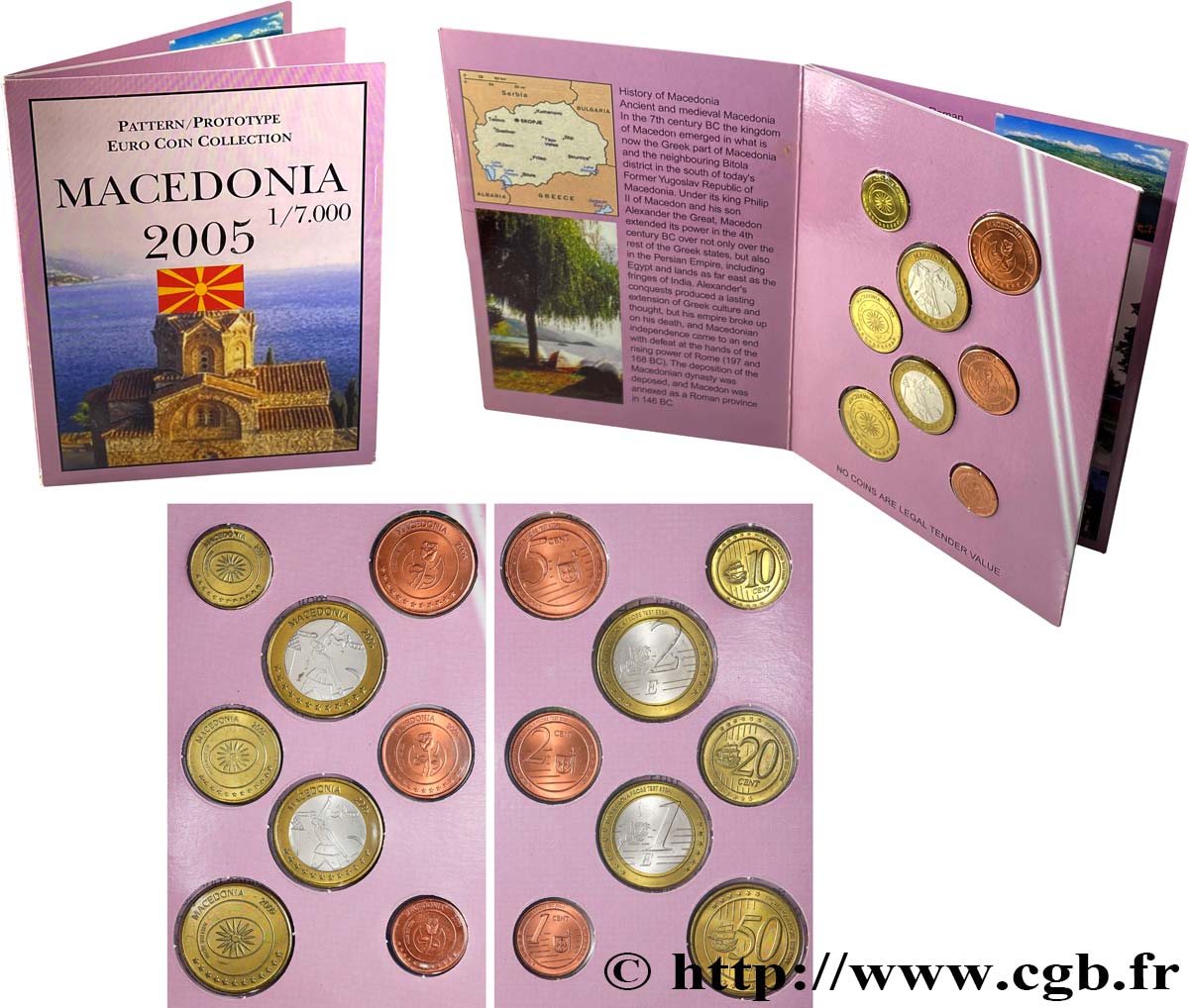 NORTH MACEDONIA Série 8 médailles, Essai Euros fantaisies 2005 MS
