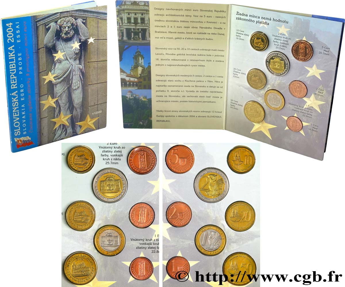 SLOVAKIA Série 8 médailles, Essai Euros fantaisies 2004 MS