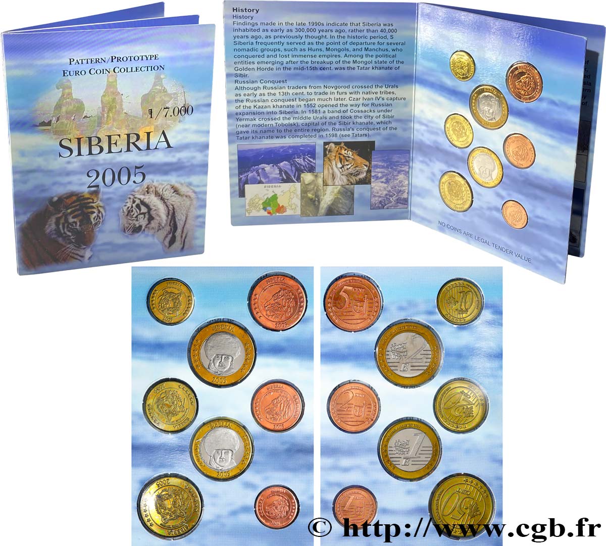 RUSSIE - SIBÉRIE Série 8 médailles, Essai Euros fantaisies 2005 SPL