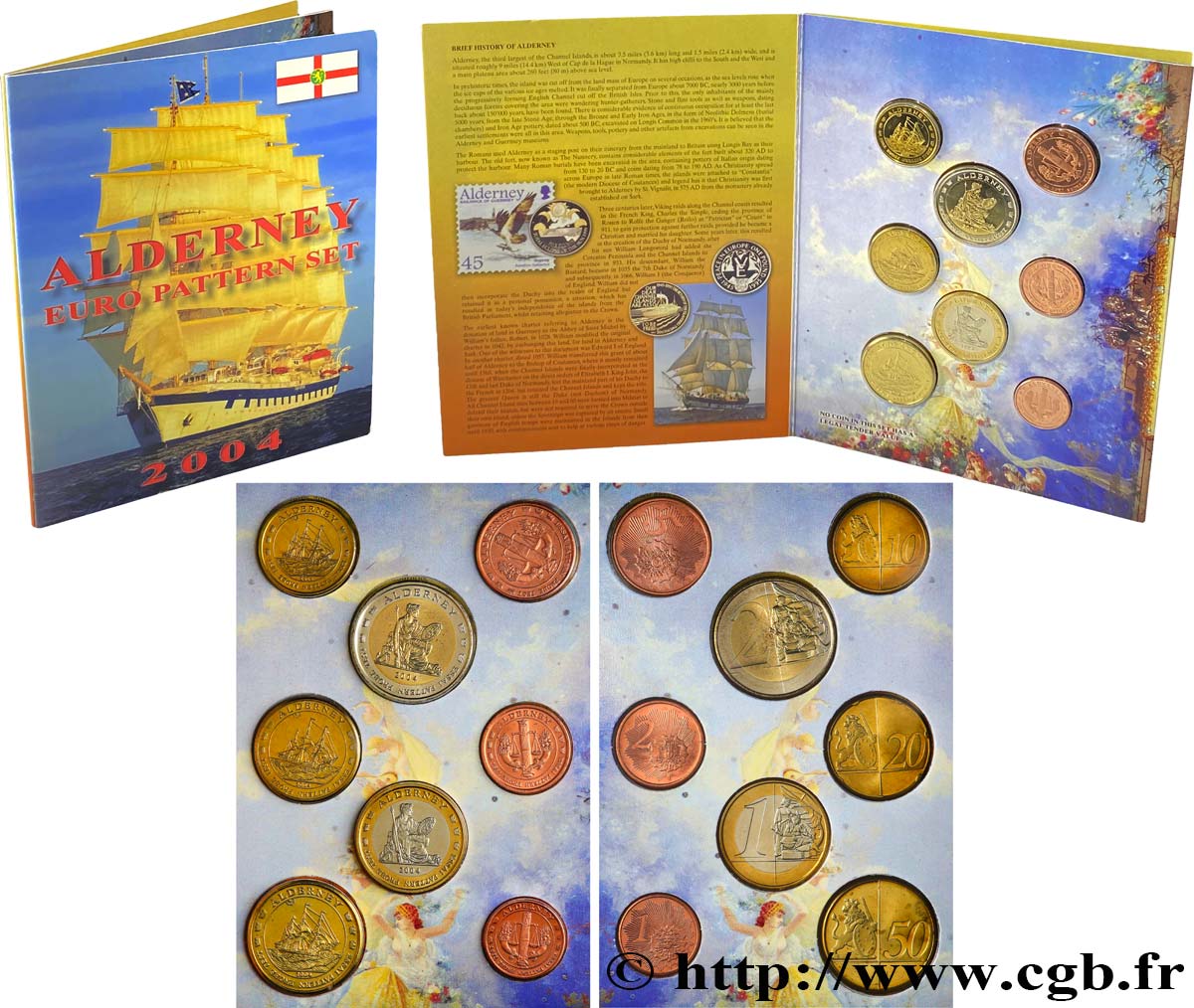 ALDERNEY Série 8 médailles, Essai Euros fantaisies 2004 MS