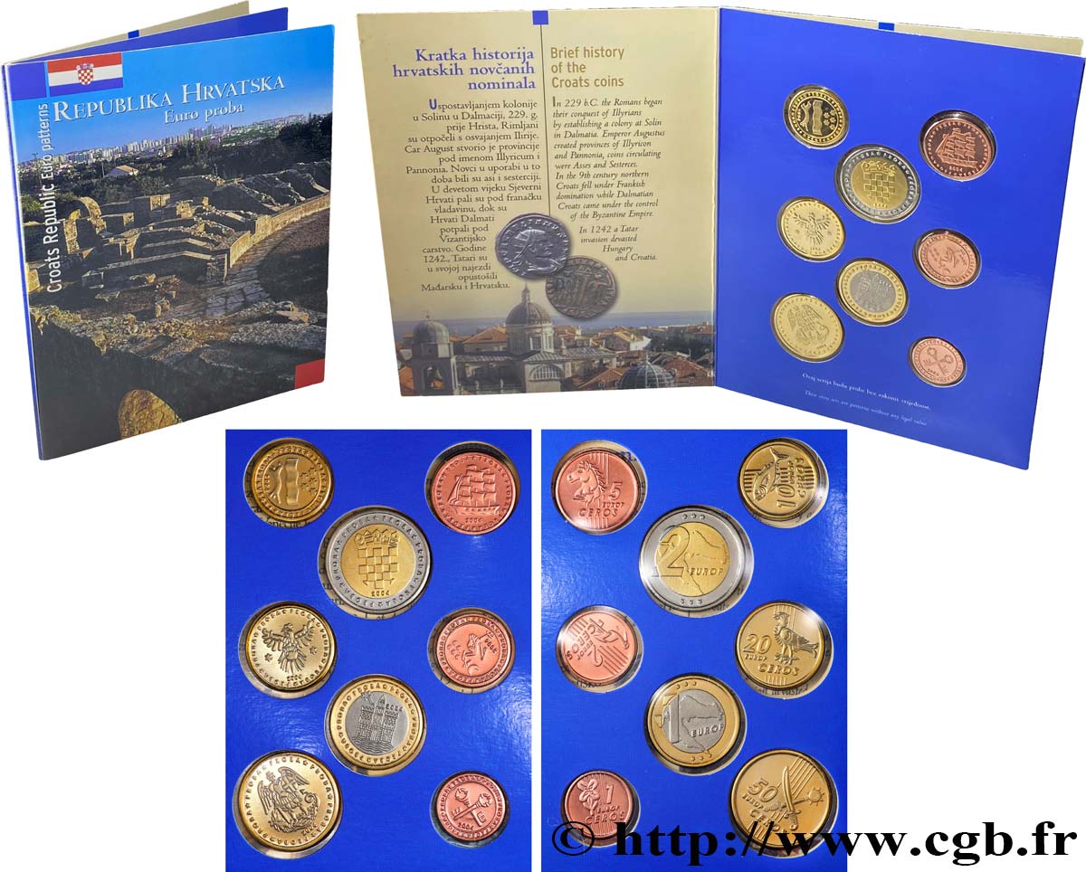 CROATIA Série 8 médailles, Essai Euros fantaisies 2004 MS
