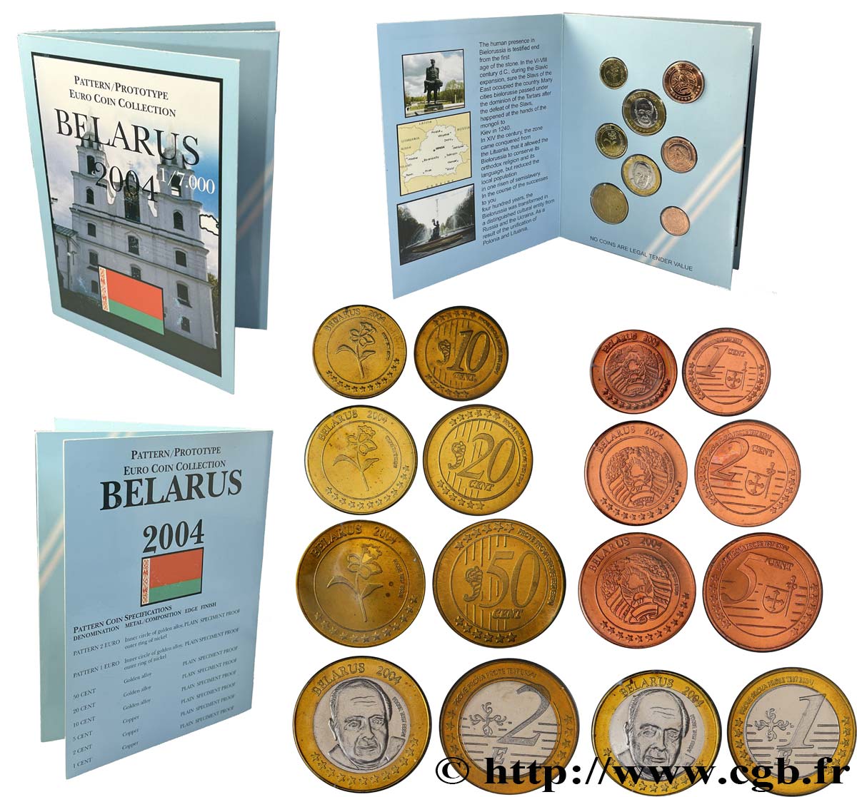 BIELORUSIA Série 8 médailles, Essai Euros fantaisies 2004 SC