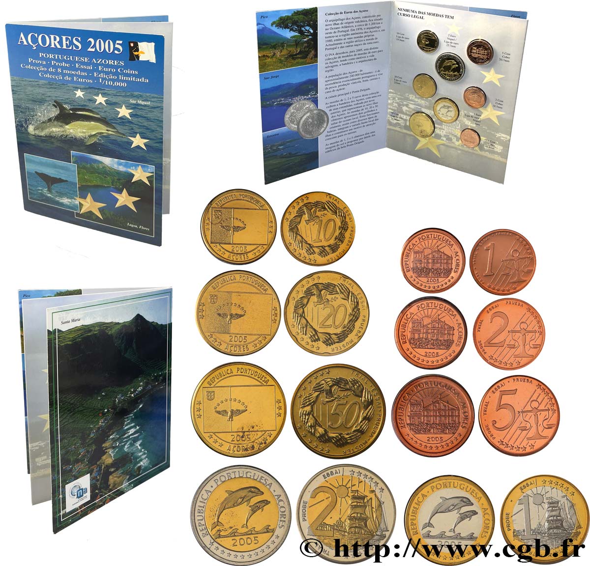 AZORES Série 8 médailles, Essai Euros fantaisies 2005 MS