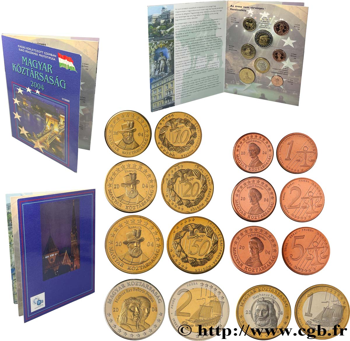 HUNGARY Série 8 médailles, Essai Euros fantaisies 2004 MS