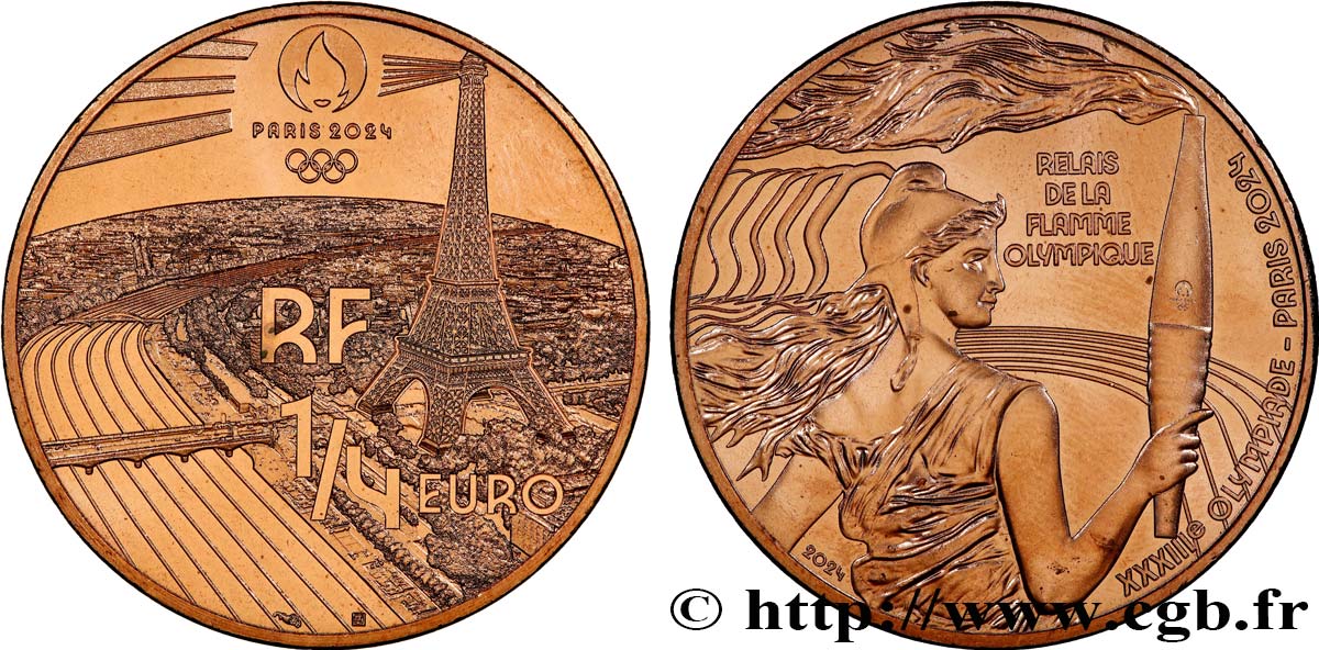 FRANCIA 1/4 Euro PARIS 2024 RELAIS DE LA FLAMME 2024 SC