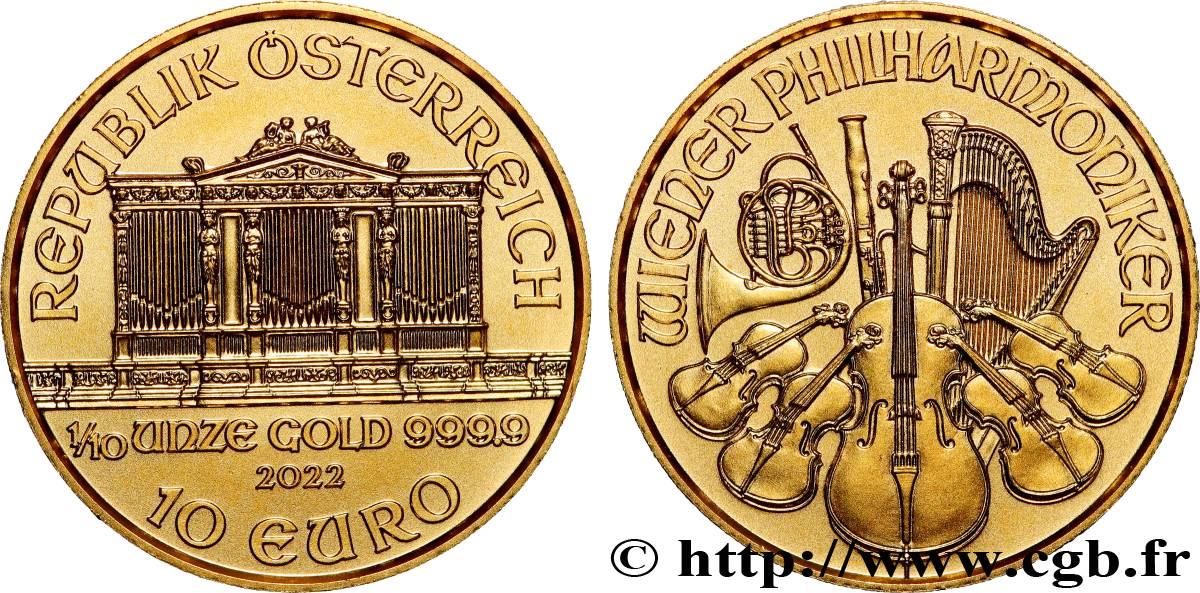 AUSTRIA 1/10 Oz - 10 Euro LE PHILARMONIQUE DE VIENNE 2022 MS