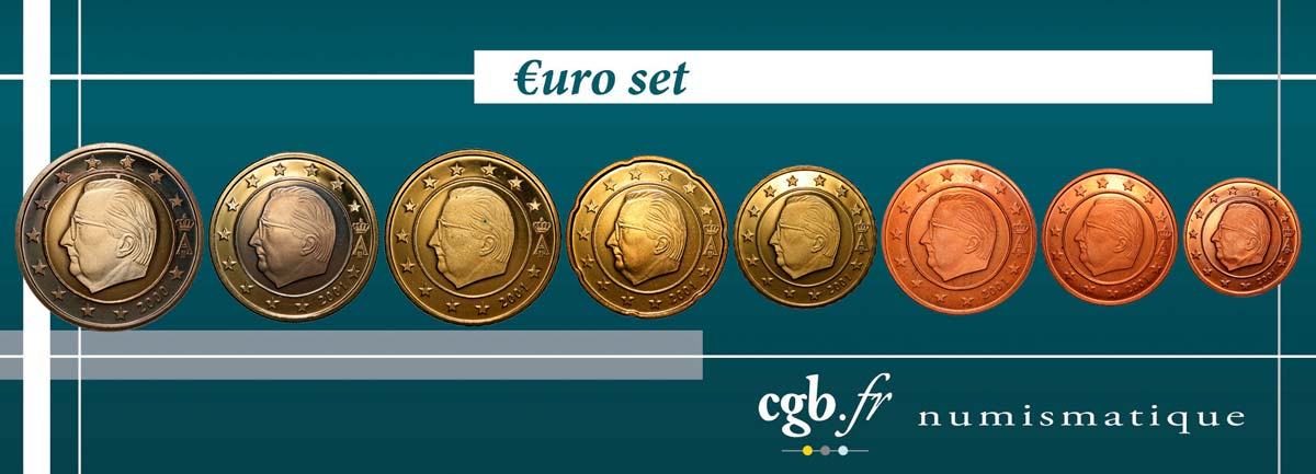 BELGIUM LOT DE 8 PIÈCES EURO BE (1 Cent - 2 Euro Albert II) 2000-2001 MS