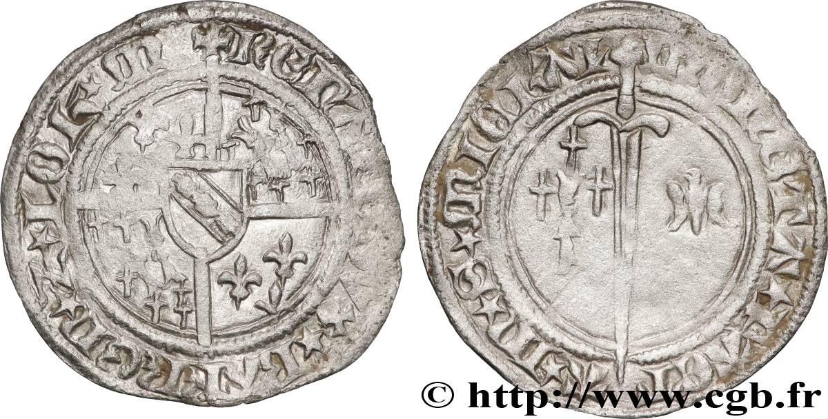 LORRAINE - DUCHÉ DE BAR - RENÉ Ier D ANJOU  Demi-gros d argent de Saint-Mihiel VF