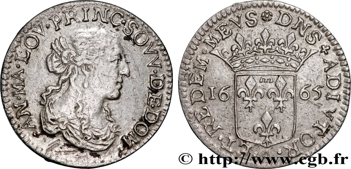 DOMBES - PRINCIPAUTÉ DE DOMBES - ANNE-MARIE-LOUISE D ORLÉANS Douzième d écu XF/AU
