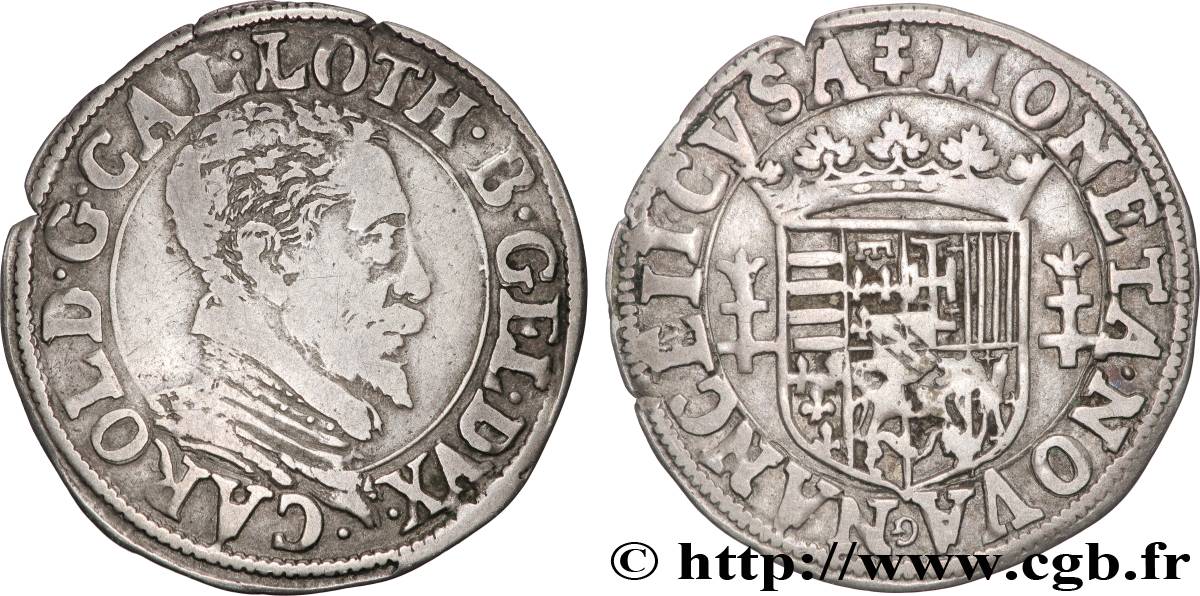 LORRAINE - DUCHÉ DE LORRAINE - CHARLES III LE GRAND DUC Quart de teston, buste vieilli, col plat TB+/TTB