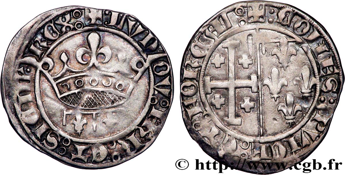 PROVENCE - COMTÉ DE PROVENCE - LOUIS II D ANJOU Gros ou sol coronat TTB+/TTB