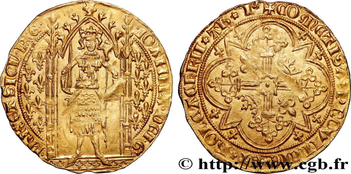 PROVENCE - COMTÉ DE PROVENCE - JEANNE DE NAPLES Franc à pied, 2e type TTB+/TTB