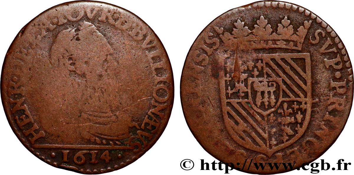 ARDENNES - PRINCIPAUTY OF SEDAN - HENRI OF LA TOUR D AUVERGNE Liard, type 3 (col fraisé) F/VF