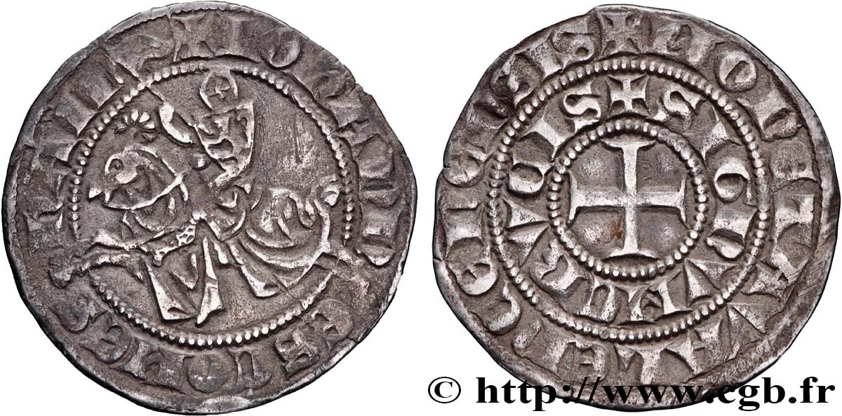 HAINAUT - COMTÉ DE HAINAUT - JEAN II D AVESNES Demi-gros au cavalier ou baudequin TTB/TTB+