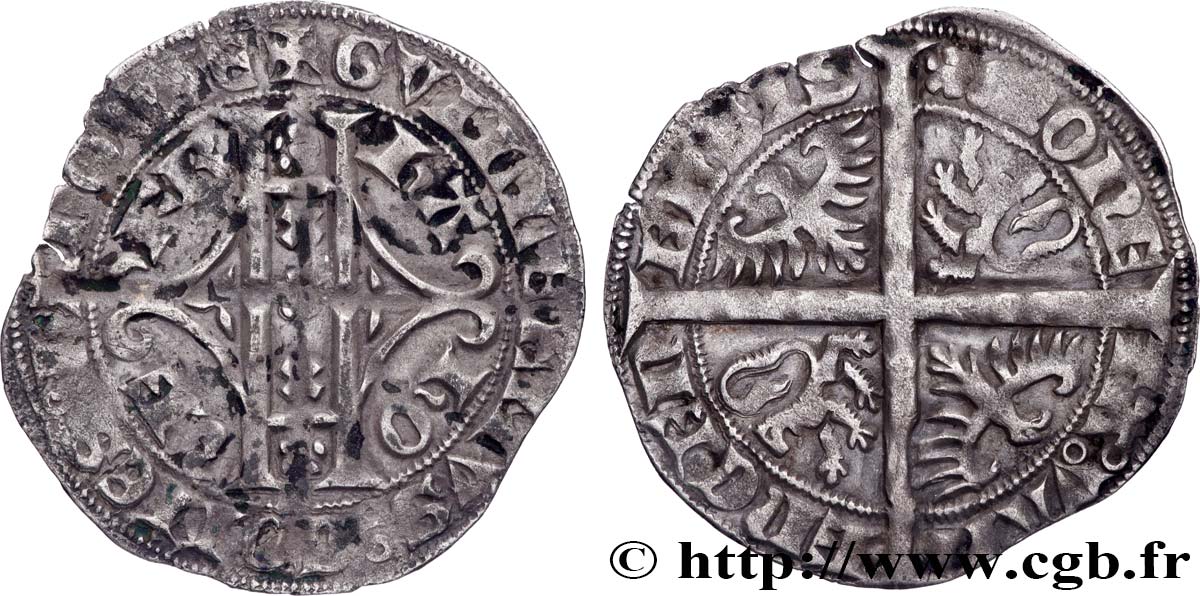 HAINAUT - COMTÉ DE HAINAUT - GUILLAUME III DE BAVIÈRE Plaque au lion ou double gros ou gros vaillant TTB/TTB+